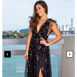 Large Black & Gold Tulle Maxi Dress